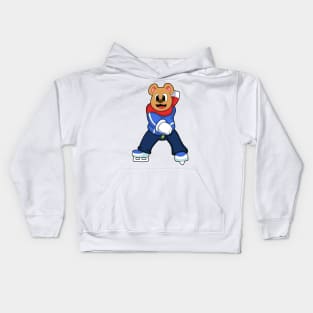 Bear at Ice skating with Ice skates Kids Hoodie